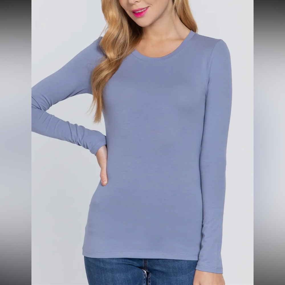 LONG SLEEVE CREW NECK COTTON SPANDEX JERSEY TOP